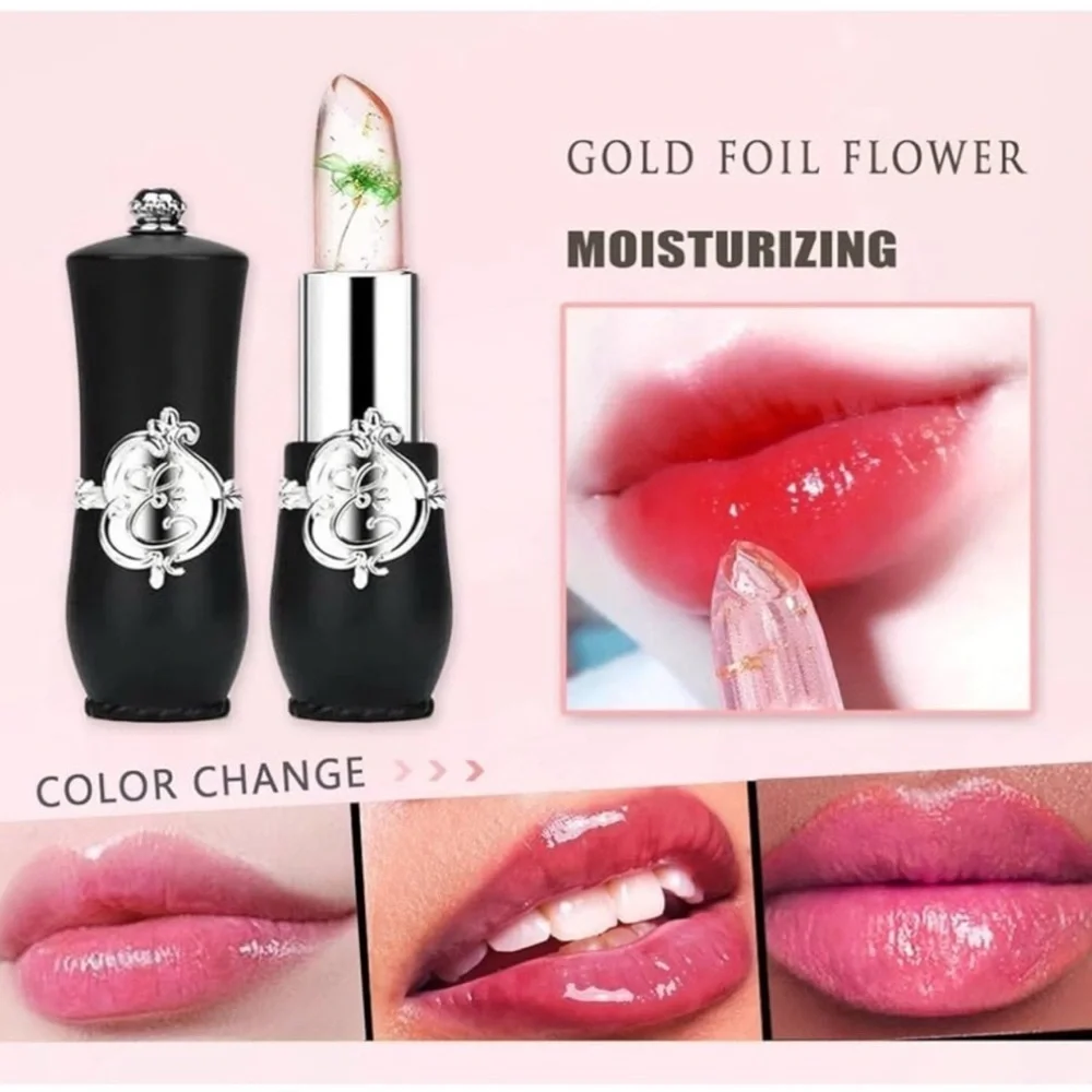 One Gold Foil Flower Color Changing Pink Lipgloss, Black, Silver